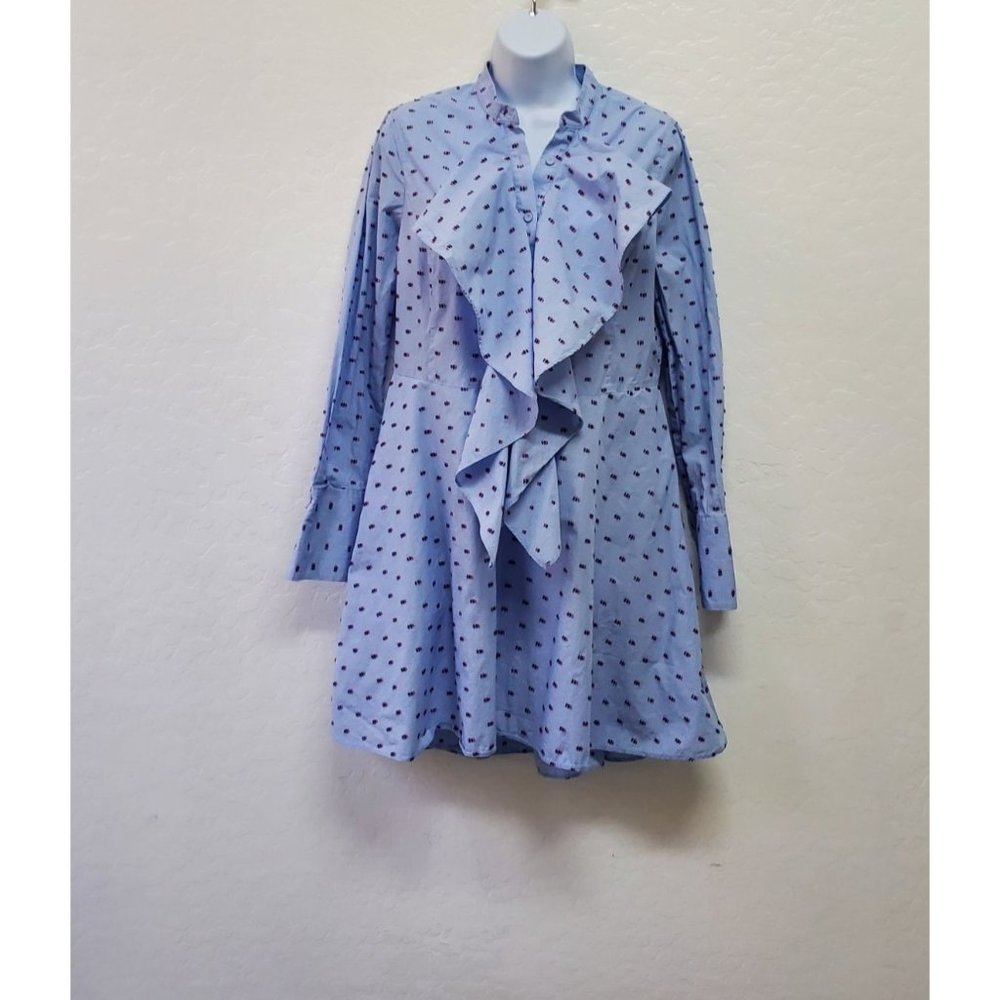 BCBGMAXAZRIA Women Blue Ruffle Casual Dress M